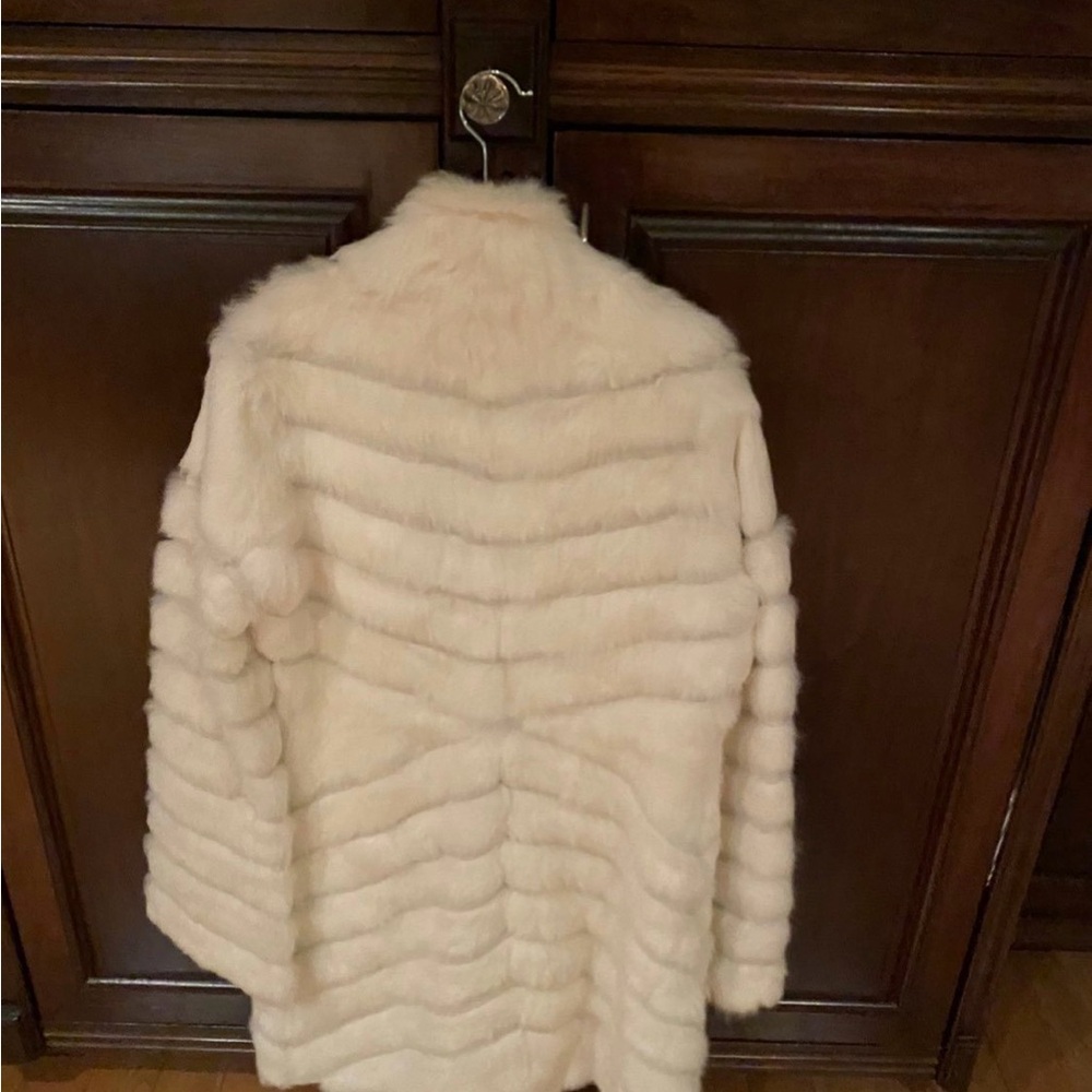 Marciano white cream rabbit and leather Fur Coat for Women - Picture 2 of 4